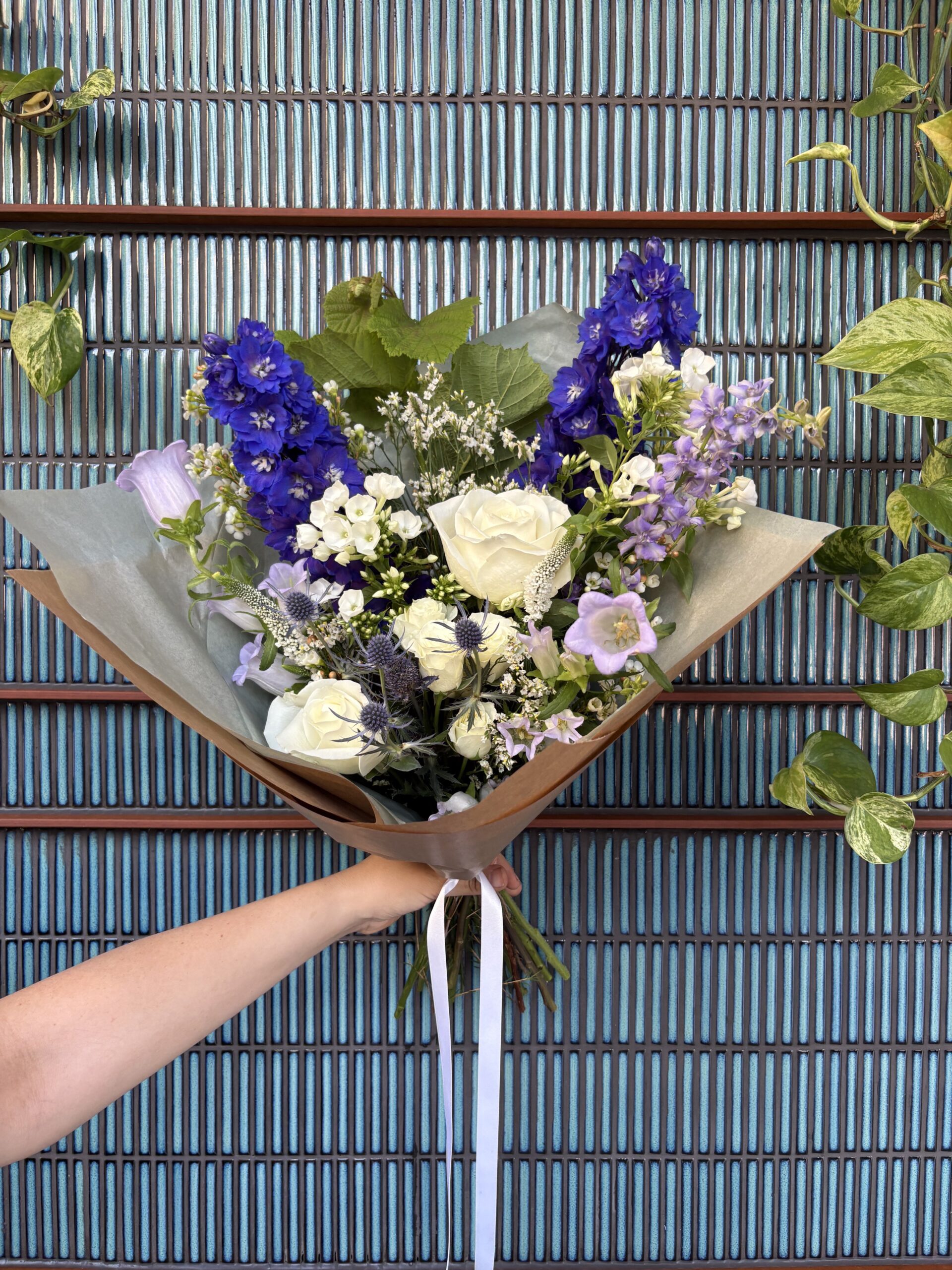 Graduation Bouquet blues and whites